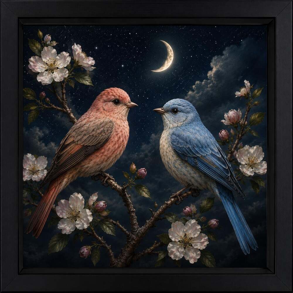 8 X 8 Framed Moonlit Lovebirds Wall C 7 D 3